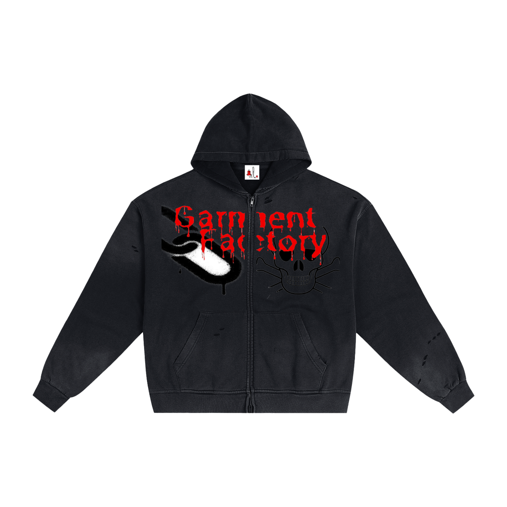 Hand-Frayed Sunfade Zip Hoodie
